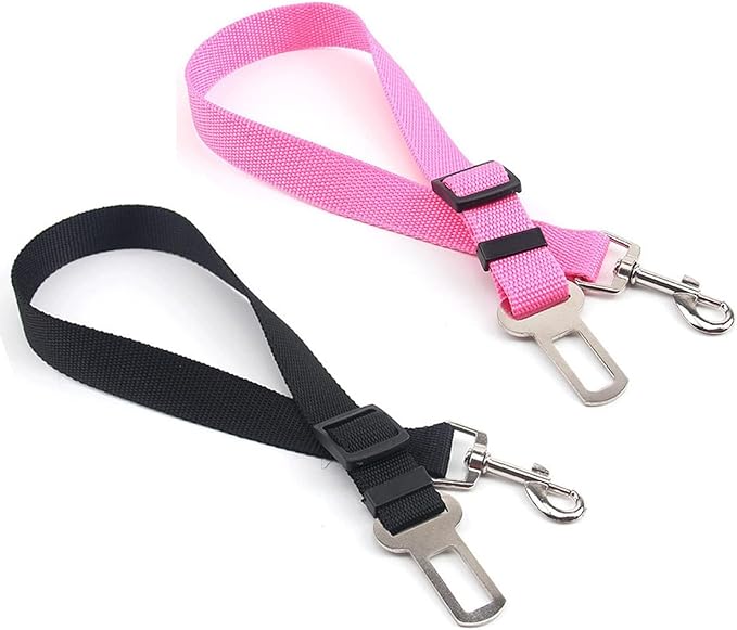 Dog Seat Belts | JHXTZ Pet Seat Belts | 2 Pack Dog Car Seat Belts | Adjustable Pet Seat Belts for Dogs, Cats and Pets(Black and Pink)