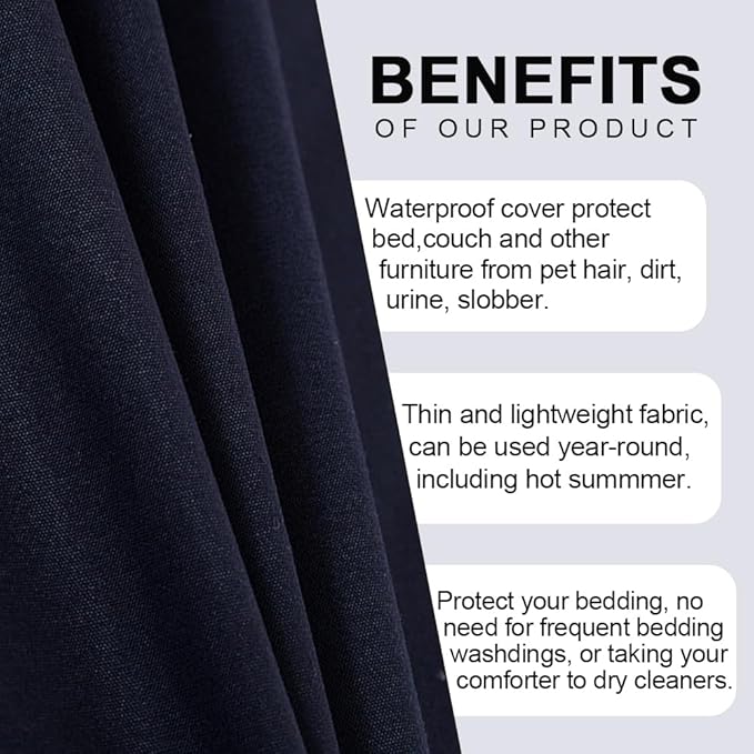 DUJUIKE Waterproof Bed Cover for Dog and Cats,Pet Hair Resistant Bed Sheet Cover, Protective Bed Liner Cover with 100% Waterproof Breathable Thin Fabric (Cal King/King 98 * 90 inch, Navy Blue)