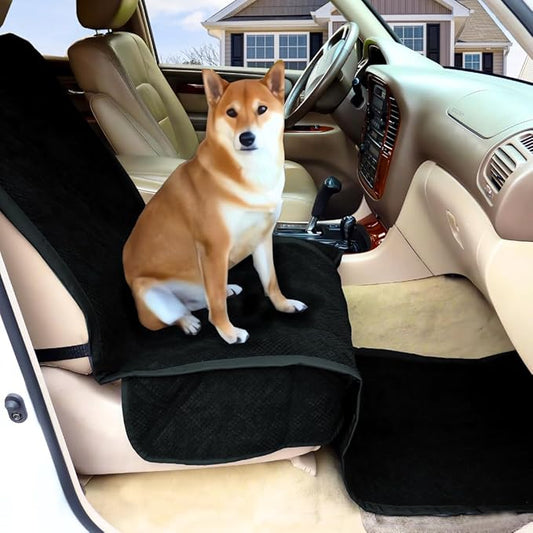 Deluxe Micro Velvet Quilted and Padded Dog Car Single Seat Cover with Comfort Fabric and Non-Slip Back Best for Car Truck and SUV 21"x72", Black