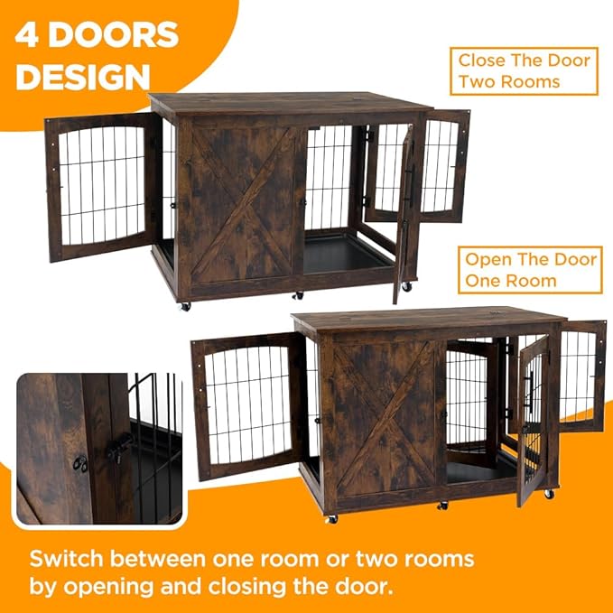 Dog Crate Furniture Side End Table with Flip Top and Movable Divider