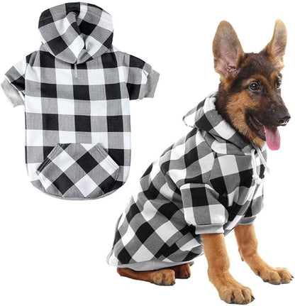 KOOLTAIL Plaid Dog Hoodie Pet Clothes Sweater with Hat and Pocket for Small Medium Large Size Dogs