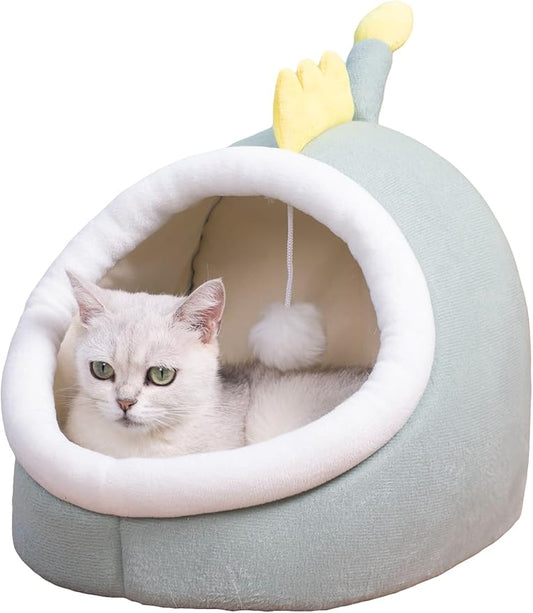 QWINEE Indoor Cat Bed Cave with Removable Cushion