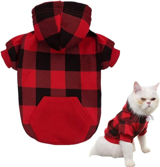KOOLTAIL Plaid Dog Hoodie Pet Clothes Sweater with Hat and Pocket for Small Medium Large Size Dogs