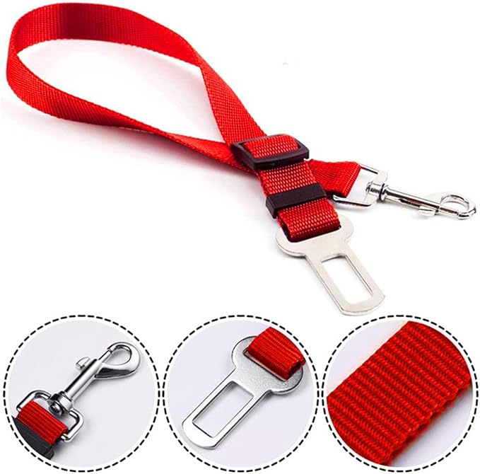 Dog Car Harness - Pack of 2 Dog Seatbelts for Cars, Trucks, Travel - Tether Belt for Small & Large Dogs - Black+Red