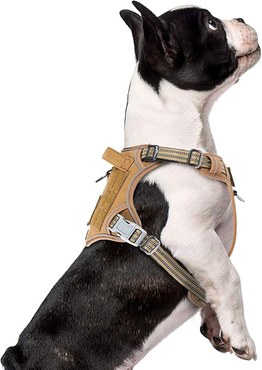 BUMBIN Dog Harness, Tactical XS, Brown, No Pull, Adjustable, Reflective, Soft Cotton, for Small Dogs Training, Fit Smart