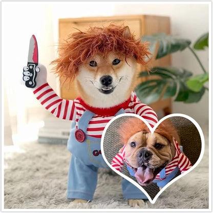 Pet Deadly Doll Dog Costume, Chucky Dog Cosplay Funny Costume Halloween Christmas Dog Clothes Party Costume for Small Medium Large Dogs (XS: Chest circumference 13"-17")