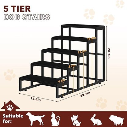 Dog Stairs for High Beds 5 Tier Dog Steps Black Pet Steps Stairs Ramps with Non-Slip Stair Tread for Puppy