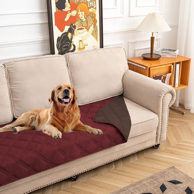 SUNNYTEX Waterproof & Reversible Dog Bed Cover Pet Blanket Sofa, Couch Cover Mattress Protector Furniture Protector for Dog, Pet, Cat (Burgundy+Chocolate), 30*70 inches