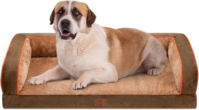 XXL Dog Bed, Brown Washable Dog Bed Sofa with Removable Cover, Waterproof Dog Bed Couch with Nonslip Bottom, High Bolster Dog Bed, Orthopedic Large Dog Bed up to 150 lbs