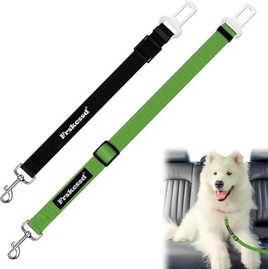 2 PCS Dog Seat Belt for Car Frskcssd Adjustable Dog Car Harness Heavy Duty Nylon Dog Safety Seat Belt Durable Pet Seat Belts for Small & Large Dogs Supports All Cars Quick & Easy Installation (Green)