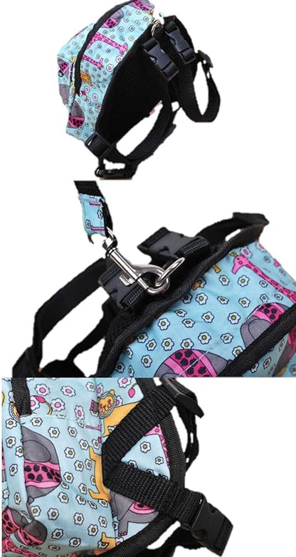 Pet Backpacks Cute for Miniature or Toy Breed Dogs, Small Puppies, or Kitten Multifunctional Canvas Printed Harness Backpack with Matching Leash (Flowers Print, Medium Size)