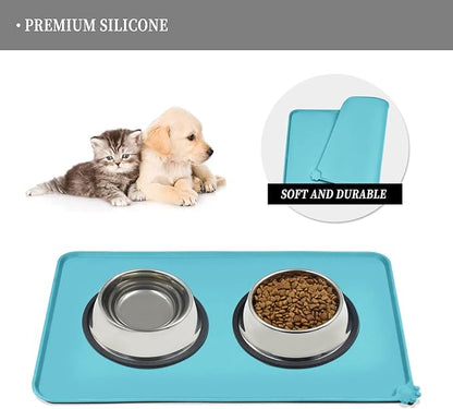 Reopet Waterproof Pet Feeding Mat with High Raised Edges, Heavier and Thicker Placemats for Cat Dog Water Bowl, BPA Free Silicone Feeding Mat, Dog Cat Feeding Mats for Food and Water Prevent Spill