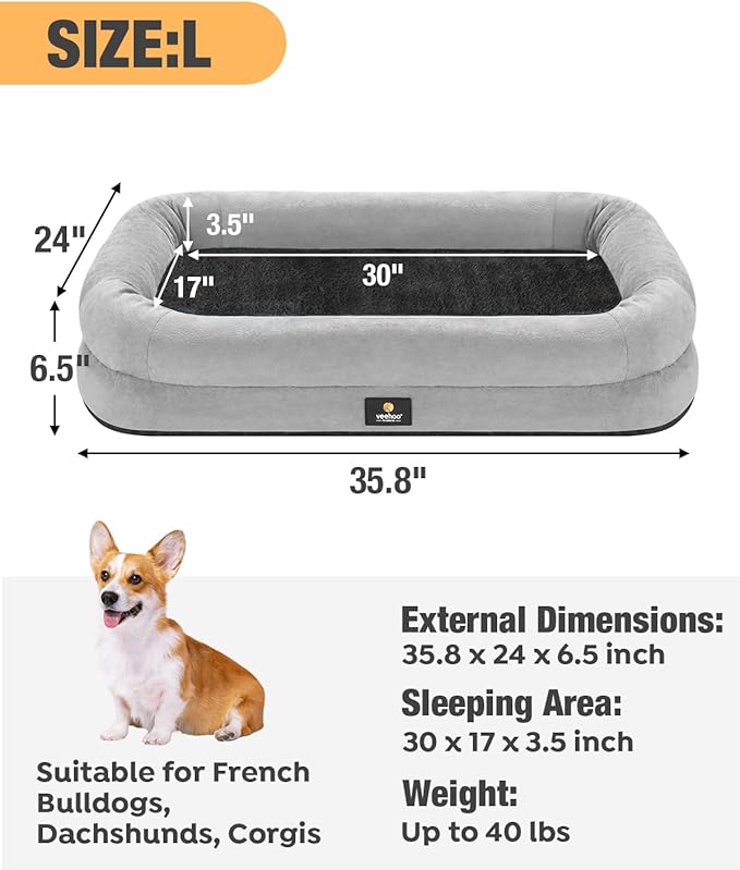 Veehoo Orthopedic Dog Bed for Large Dogs 4-Sides Bolster
