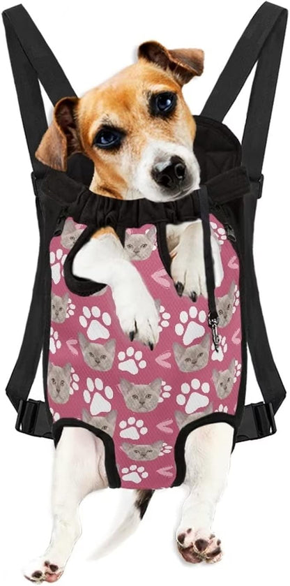 Lovely Cat Pattern Pet Dogs Carrier Backpack,Cats Leg Out Chest Holder,Adjustable Front Chest Shoulder Travel Bag for Puppies,Hands-Free,L