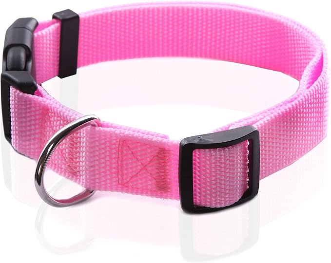 Adjustable Nylon Dog Collar, pet collar 1 Inch 3/4 Inch 5/8 Inch Wide, for Large medium Small Dogs (L(1" x 16-23"), PINK)