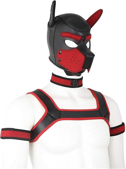 4 Sets Neoprene Puppy Hood Animal Head Mask Novelty Costume Dog (Hood Mask + Collar + Armband + Harness) (Large, Red)