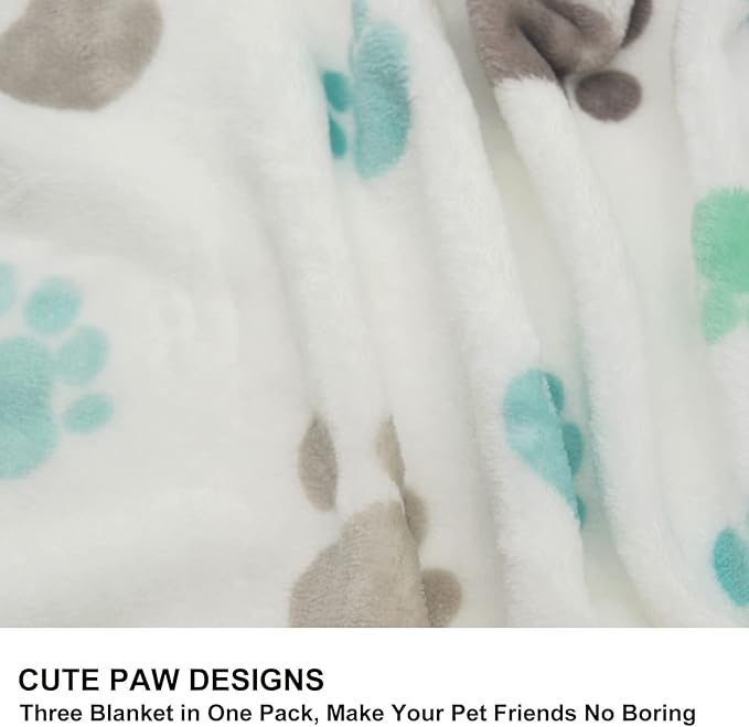 1 Pack 3 Puppy Blankets Super Soft Warm Sleep Mat Cute PAW Print Blanket Fleece Pet Blanket Flannel Throw Dog Blankets for Small Dogs Puppy Cats Gray/White/Brown-Medium(29"x20")