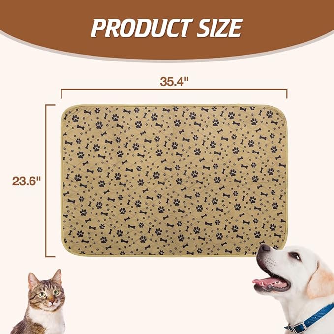 BINGPET Waterproof Dog Food Mat Non-Slip 2 Pcs,35.4" X 23.6" Anti-Slipextra Large Dog Food Mat for 2 Pack dog bowls,Absorbent Pet Feeding Mats Washable Pee Pads for Puppies Cats,Bone & Paw Pattern