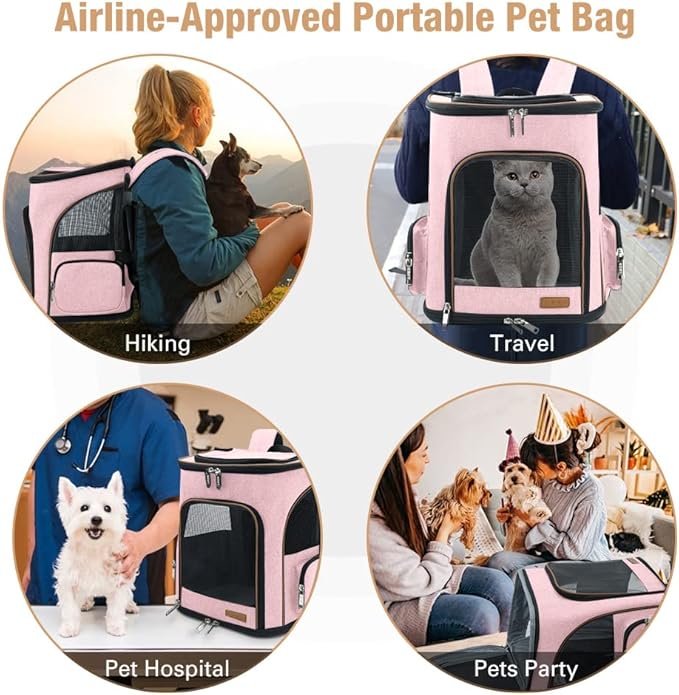 Lekereise Pet Carrier Backpack Expandable Cat Backpack Carrier for Small Dogs Large Cats Puppies, Dog Backpack Carrier for Hiking Travel Outdoor Hold Pets Up to 20 25 Lbs, Pink