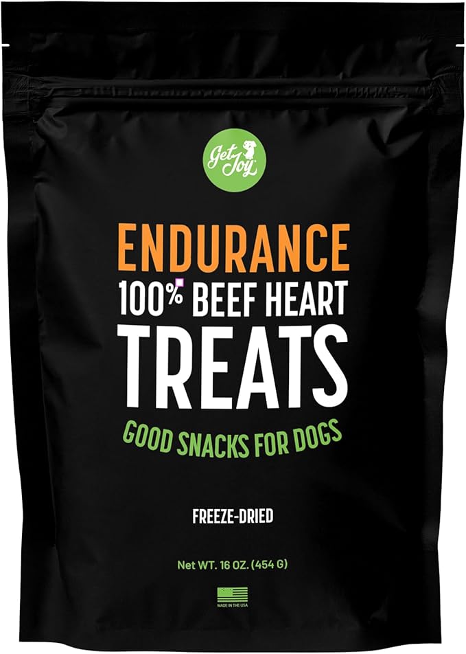 Get Joy Freeze Dried Superfood 100% Beef Heart Dog Treats, 16 Ounce Bag, Single Ingredient Organ Meat, High Protein, Heart Health, Energy, Muscle Repair, Grain Free, Gluten Free, Made in USA