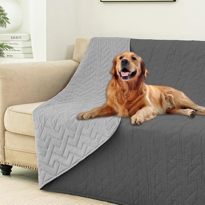 Ameritex 100% Waterproof Dog Bed Blankets double Sided Dog Couch Cover Knurling Pattern pet bed cover Reversible Furniture Couch Sofa Car for Puppy Kids (30x70 Inch(Pack of 1), Darkgrey/lightgrey)