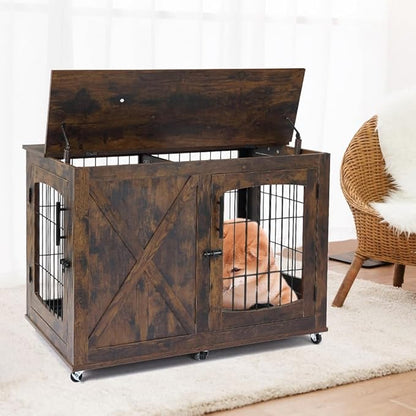 Dog Crate Furniture Side End Table with Flip Top and Movable Divider