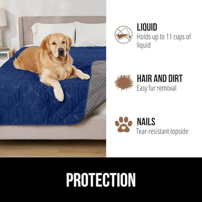 Gorilla Grip 100% Waterproof Dog Blanket 82x82, Pet Friendly Throw Essential for Large Pets, Dogs, Cats, Tear and Slip Resistant Leakproof Couch Cushion Bed Protector Cover for Indoor Furniture, Navy