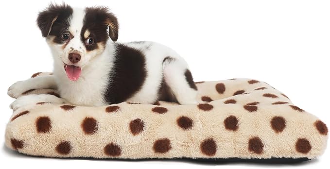 24x18 Dog Bed for Crate Beige with Coffee Spots, Comfortable Dog Crate Mat 24 Inch, Anti-Slip, Washable Small Dog Bed for Crate