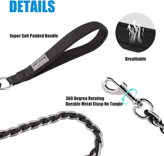 Chew Proof Metal Leash Chain Dog Leash for Medium Large Dogs 5FT Strong