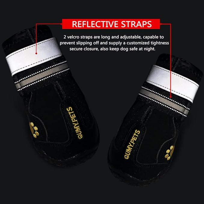QUMY Dog Shoes for Large Dogs, Medium Dog Boots & Paw Protectors for Winter Snowy Day, Summer Hot Pavement, Waterproof in Rainy Weather, Outdoor Walking, Indoor Hardfloors Anti Slip Sole Black Size 7