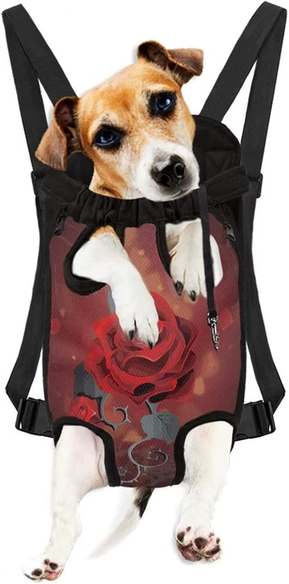 Red Rose Pattern Puppy Cat Legs-Out Shoulder Sling Backpack,Chest Bag Hands-Free Pet Carrier Pouch with Adjustable Straps,Gift for Your Lovely Pets,L