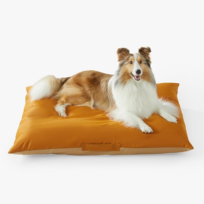 Allisandro Outdoor Dog Bed Pet Pad Tough Pet Pillow with Removable Cover, Scratch and Water Resistant, Orange/Light Brown, 40 X 30 X 4 Inches