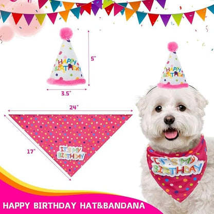 BINGPET Dog Birthday Bandana Set with Cake,Dog Birthday Cake and Balloon,Dog Birthday Party Supplies for Boys and Girls,Puppy Chew Toys Gift for Large and Extra Large Dogs Pets - Pink