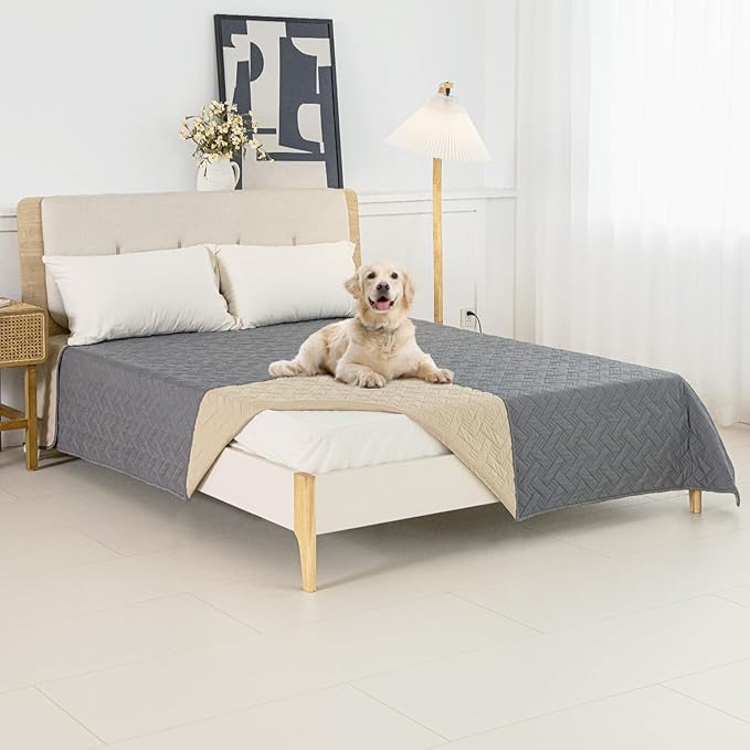 Dog Bed Cover for Pets Blankets Rug Pads for Couch Protection Waterproof Bed Covers Dog Blanket Furniture Protector Reusable Changing Pad (Dark Grey+Beige, 62"x82")