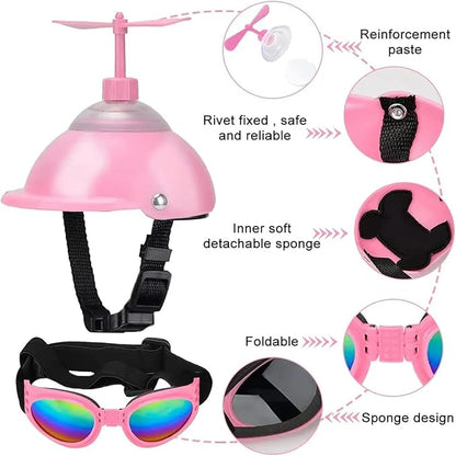Dog Helmet and Goggles with Cute Propeller Adjustable