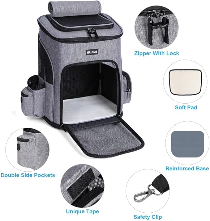 HALOVIE Pet Carrier Backpack Expandable for Cats Dogs Under 18 LB, Breathable Mesh Cat Backpack Carrier Bag, Foldable Dog Backpack Carrier for Small Dogs Rabbits Puppies