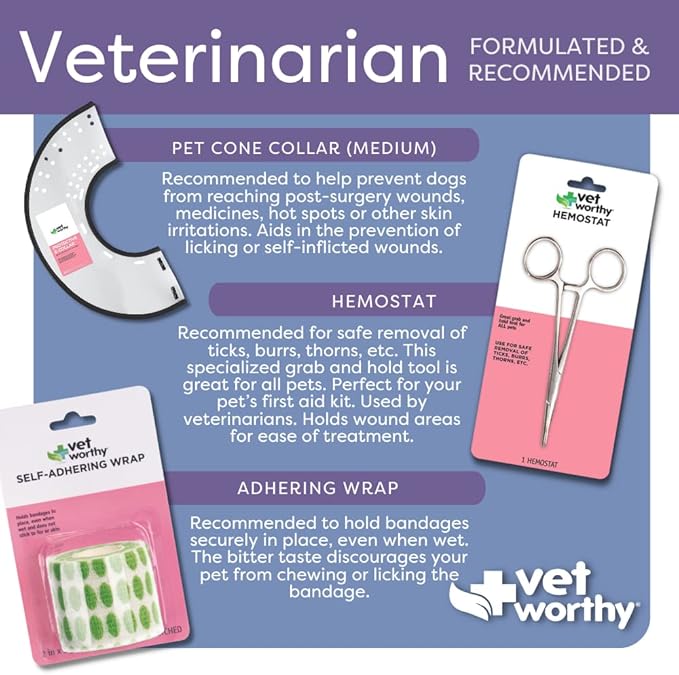 Vet Worthy Dog and Cat First Aid Kit 1 Adjustable 1 Hemostat, 1 Self-Adhering