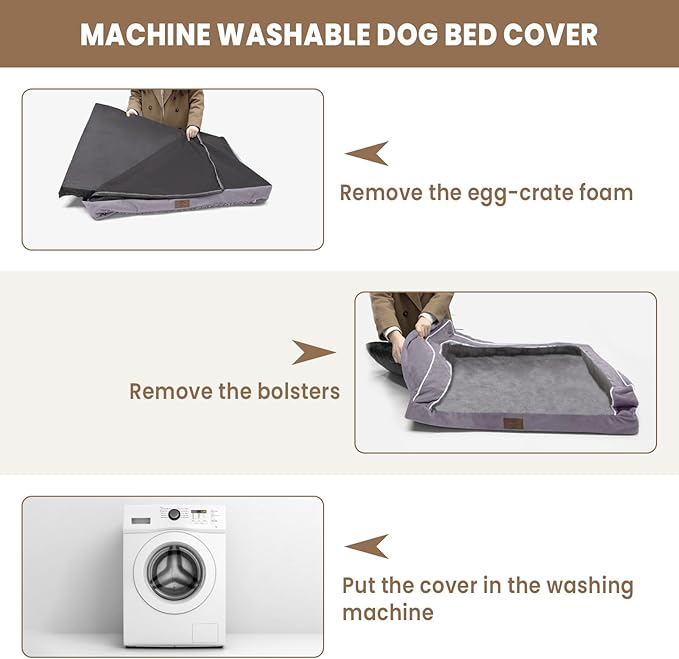 XXL Dog Bed, Dark Grey Washable Dog Bed Sofa with Removable Cover, Waterproof Dog Bed Couch with Nonslip Bottom, High Bolster Dog Bed, Orthopedic Large Dog Bed up to 150 lbs