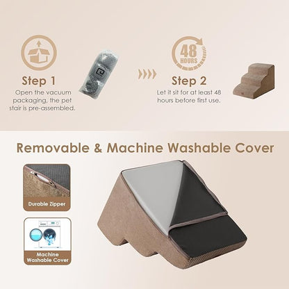 EHEYCIGA Curved Dog Stairs for Small Dogs 15.7" H 3-Step Dog