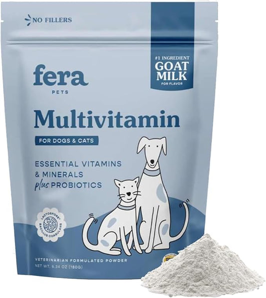 Fera Pet Organics Multivitamin Goat Milk Cat & Dog – Vet Created - Cat & Dog Multivitamin - Probiotics & Essential Vitamins & Minerals–60 Servings