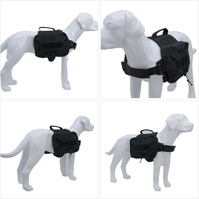 Large Dog Backpack, Outdoor Hound Saddle Bag Dog Pack with Side Pockets for Small Medium Large Dogs, Adjustable Tactical Dog Pack for Hiking, Travel, Camping, Training Black L