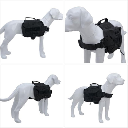 Large Dog Backpack, Outdoor Hound Saddle Bag Dog Pack with Side Pockets for Small Medium Large Dogs, Adjustable Tactical Dog Pack for Hiking, Travel, Camping, Training Black M