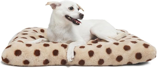 30 Inch Dog Crate Mat Warm and Comfortable 30x19 Crate Bed, Non-Slip and Washable Dog Crate Bed 30, Beige with Coffee Dots