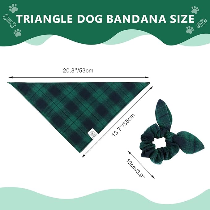 E-Clover Dog Bandanas & Matching Scrunchie Set Plaid