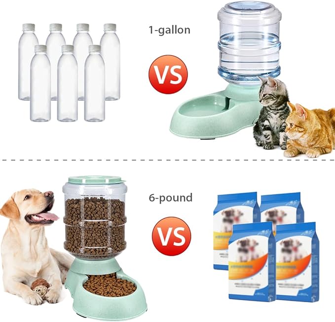 2 Pack Automatic Cat Feeder and Water Dispenser in Set Gravity Food Feeder and Waterer Pet Food Bowl for Small Medium Dog Pets Puppy Kitten Big Capacity 1 Gallon x 2