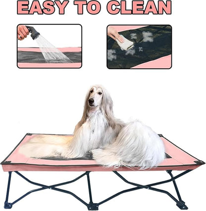 YEP HHO 47 Inches Long Elevated Folding Pet Bed Cot Travel Portable Breathable Cooling Textilene Mesh Sleeping Dog Bed (47 Inch (Pack of 1), Pink)