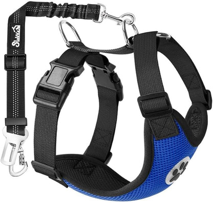 SlowTon Dog Seat Belt Harness for Car, Dog Car Harness Adjustable Mesh Breathable & Dog Seatbelt Safety Tether with Elastic Bungee for Small Medium Large Pets(Blue, Double Clip, XXS)