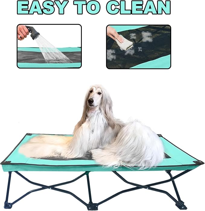 YEP HHO 47 Inches Long Elevated Folding Pet Bed Cot Travel Portable Breathable Cooling Textilene Mesh Sleeping Dog Bed (47 Inch (Pack of 1), Mint Green)