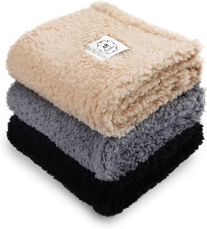 1 Pack 3 Calming Blankets Fluffy Premium Fleece Pet Blanket Soft Sherpa Throw for Dog Puppy Cat Beige/Black/Grey Small (23" x16'')