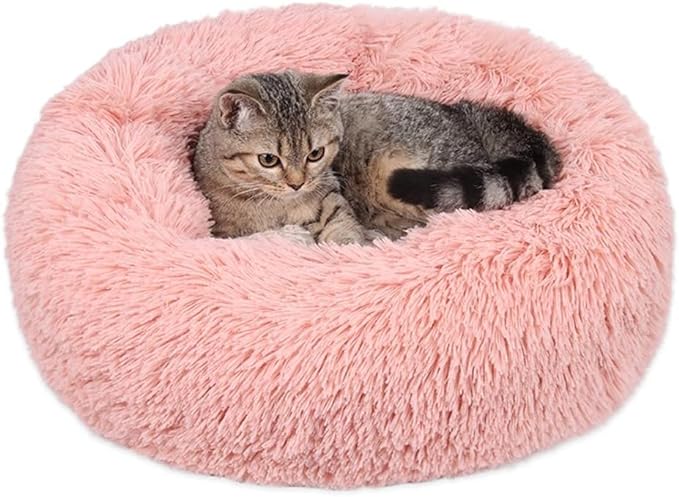 Geizire Anti Anxiety Round Fluffy Plush Faux Fur Warm Washable Cat Bed & Dog Bed